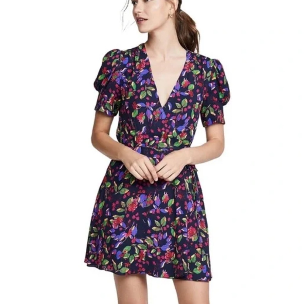 Saloni Lea Puff Sleeve Floral Wrap Dress
